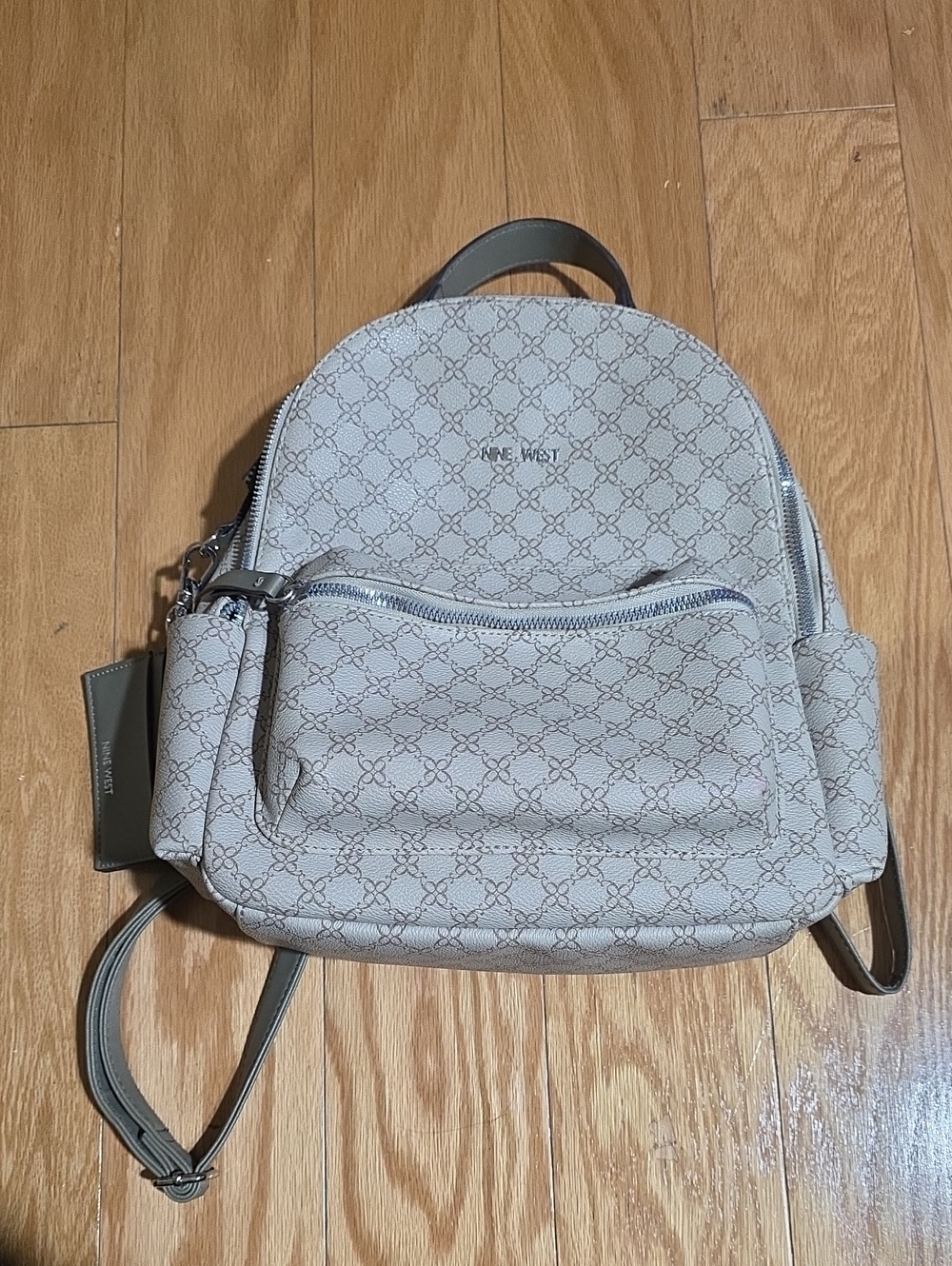 Nine West Light Gray Monogram Mini Backpack 12 In